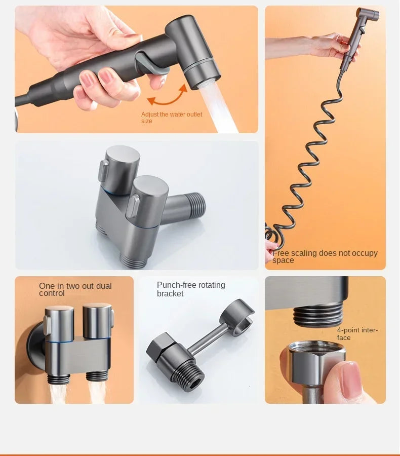 Juego de rociador de bidé para baño, rociador de bidé de mano, válvula de ángulo de salida doble, accesorios de baño