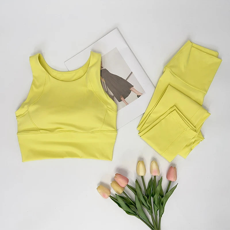 Ropa de Yoga de 2 piezas para mujer, conjunto de Yoga para gimnasio con tirantes cruzados en la espalda, Sujetador deportivo de realce, mallas de Yoga de cintura alta, ropa deportiva de entrenamiento