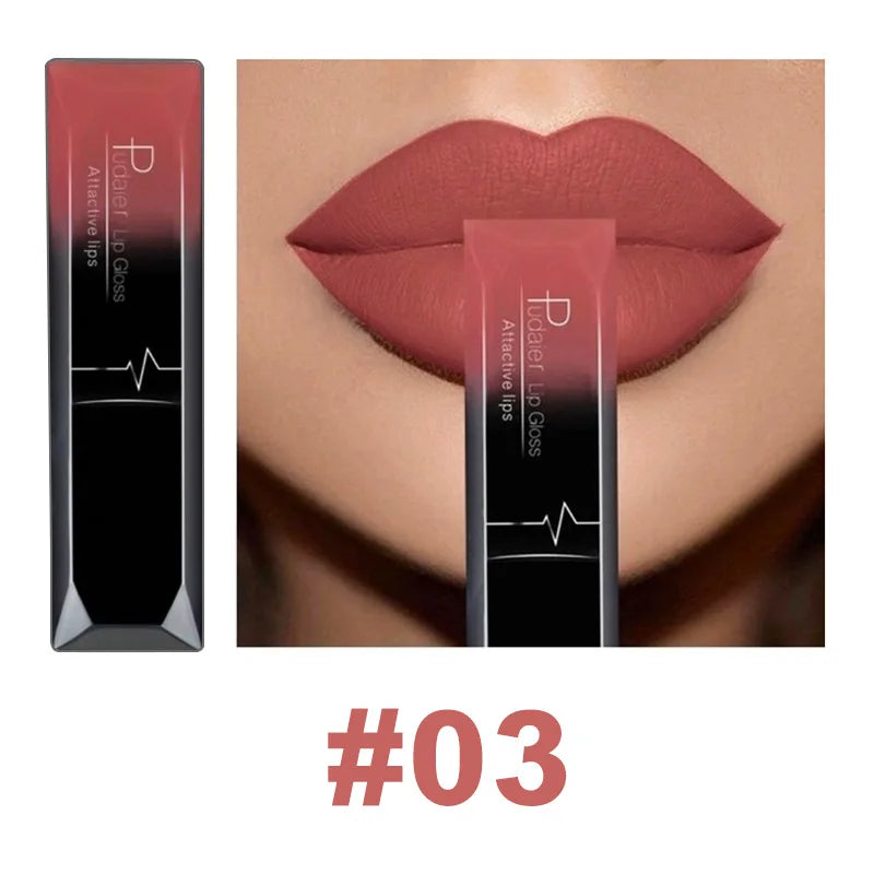 Lápiz labial líquido mate resistente al agua brillo de labios de larga duración tinte Sexy rojo desnudo púrpura lápices labiales metálicos cosméticos de maquillaje