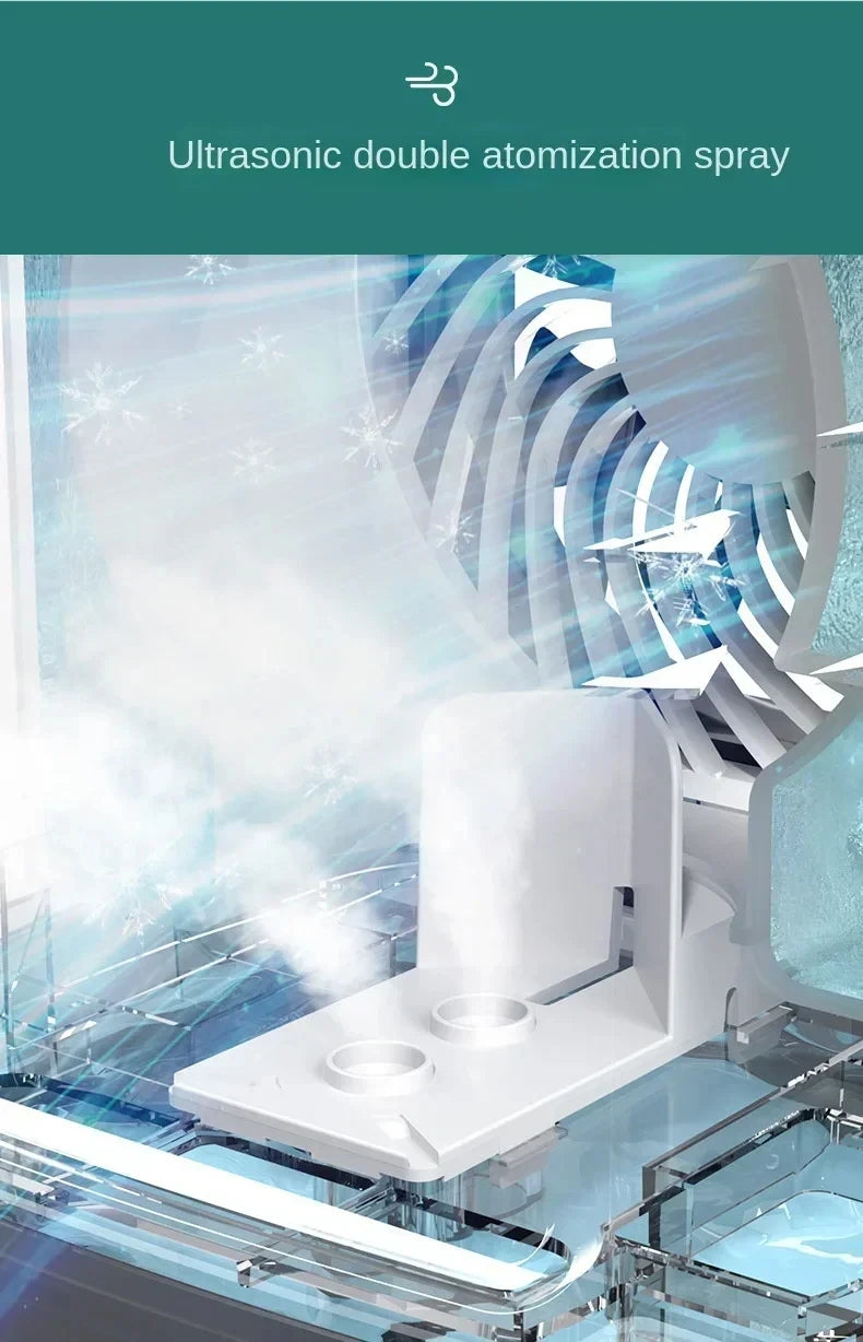 Ventilador Portátil con Aire Acondicionado HOMEFISH, Ventilador de Escritorio con Doble Pulverización Ultrasónica, 3 Velocidades, Silencioso, Enfriador de Aire, Luz Nocturna, Ventilador Eléctrico