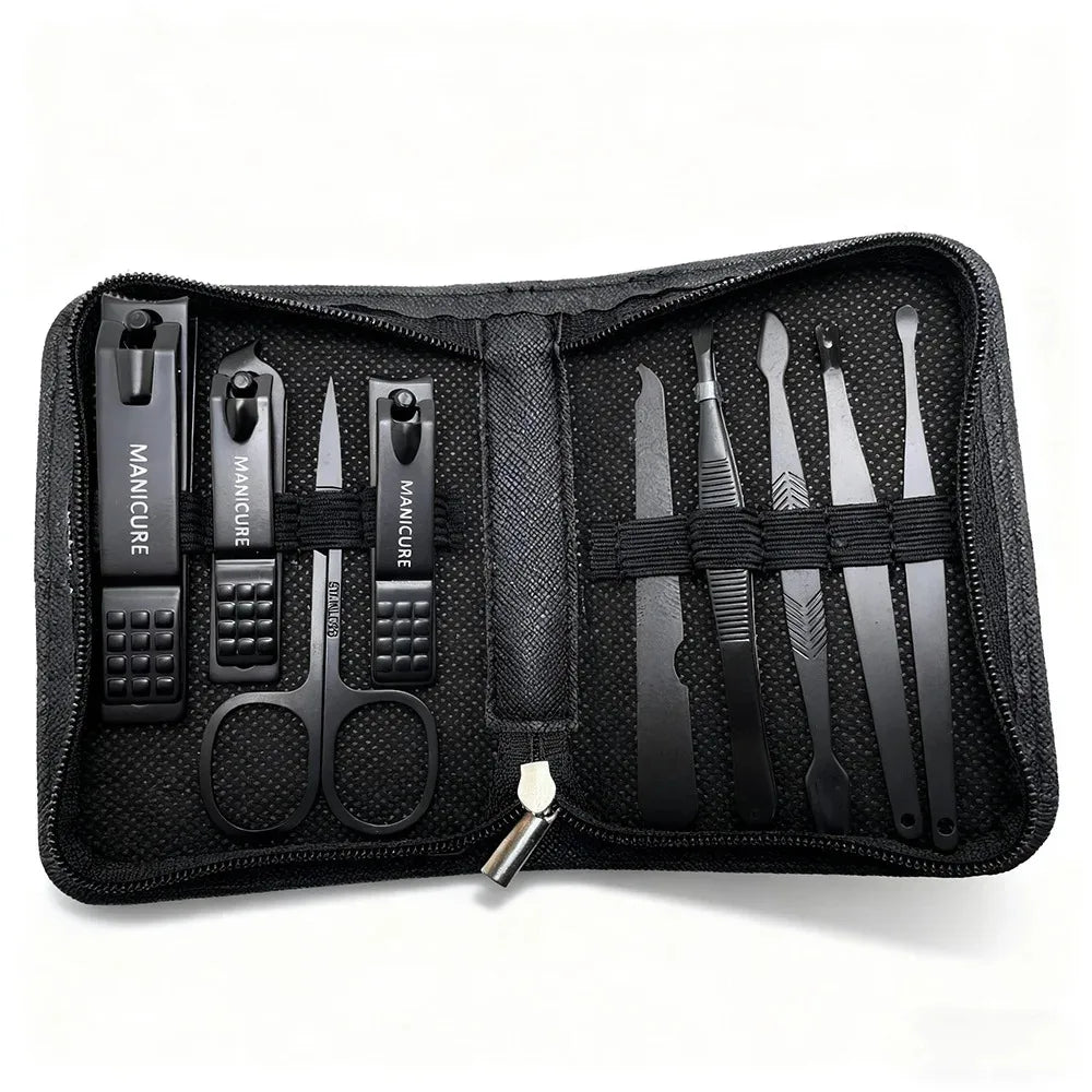 Kit de 9 Piezas para el Cuidado de las Uñas, Portátil, con Cortaúñas, Corta Cutículas, Tijeras para Uñas de los Pies, Lima para Uñas, Pinzas, Ideal para Viajes y el Hogar