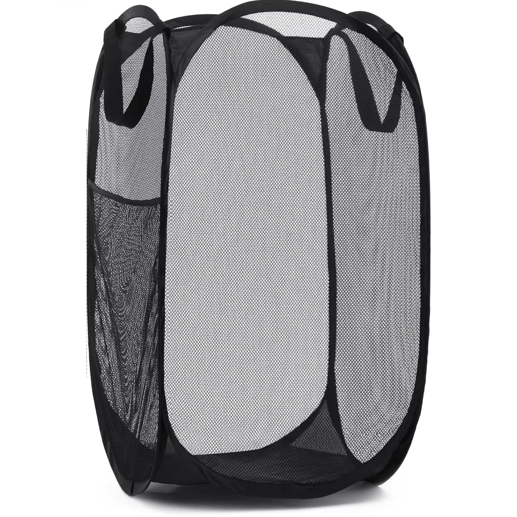 Cesta grande para la colada, cesto para la colada emergente de malla plegable, bolsillo lateral, almacenamiento de ropa transpirable, organización del almacenamiento de la ropa