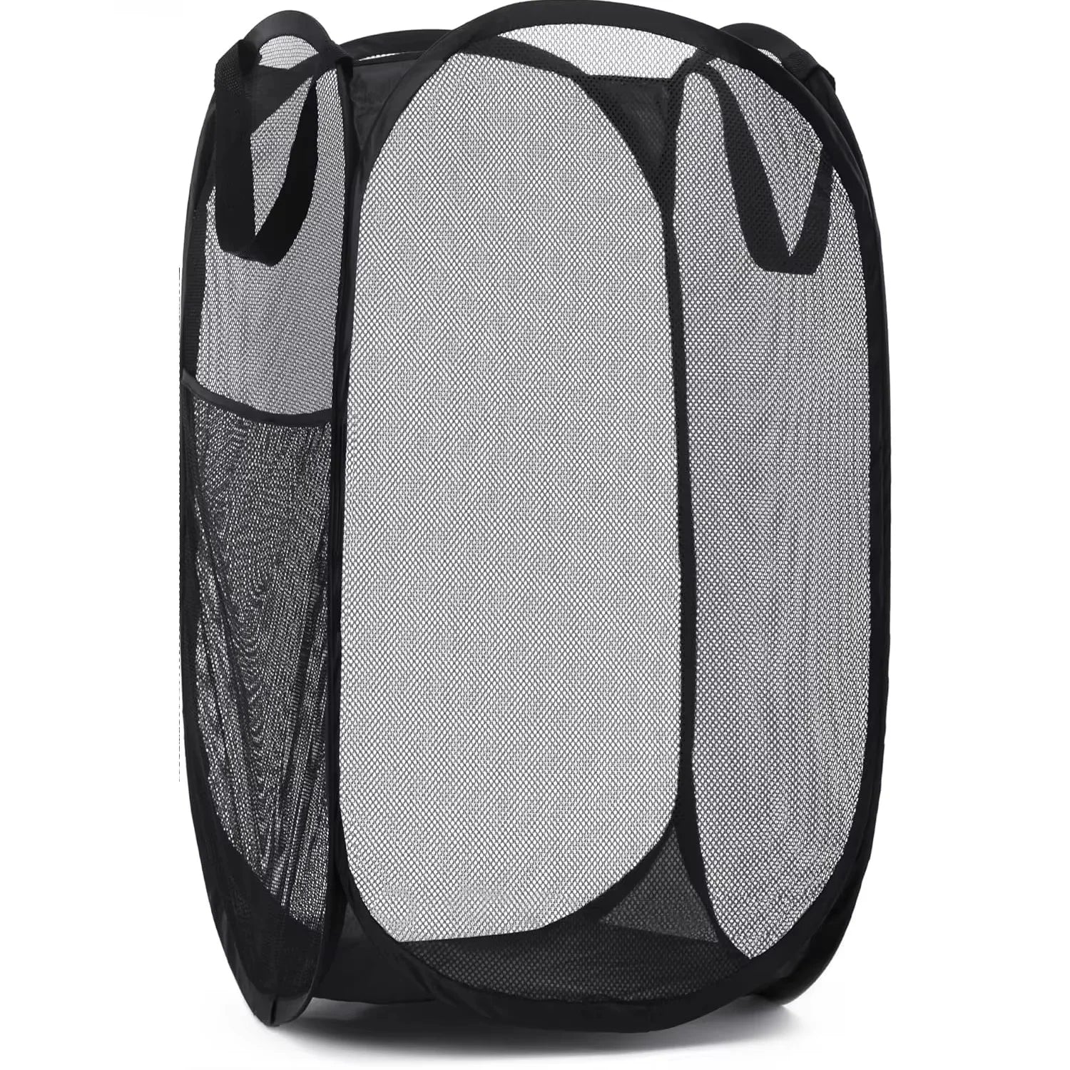 Cesta grande para la colada, cesto para la colada emergente de malla plegable, bolsillo lateral, almacenamiento de ropa transpirable, organización del almacenamiento de la ropa