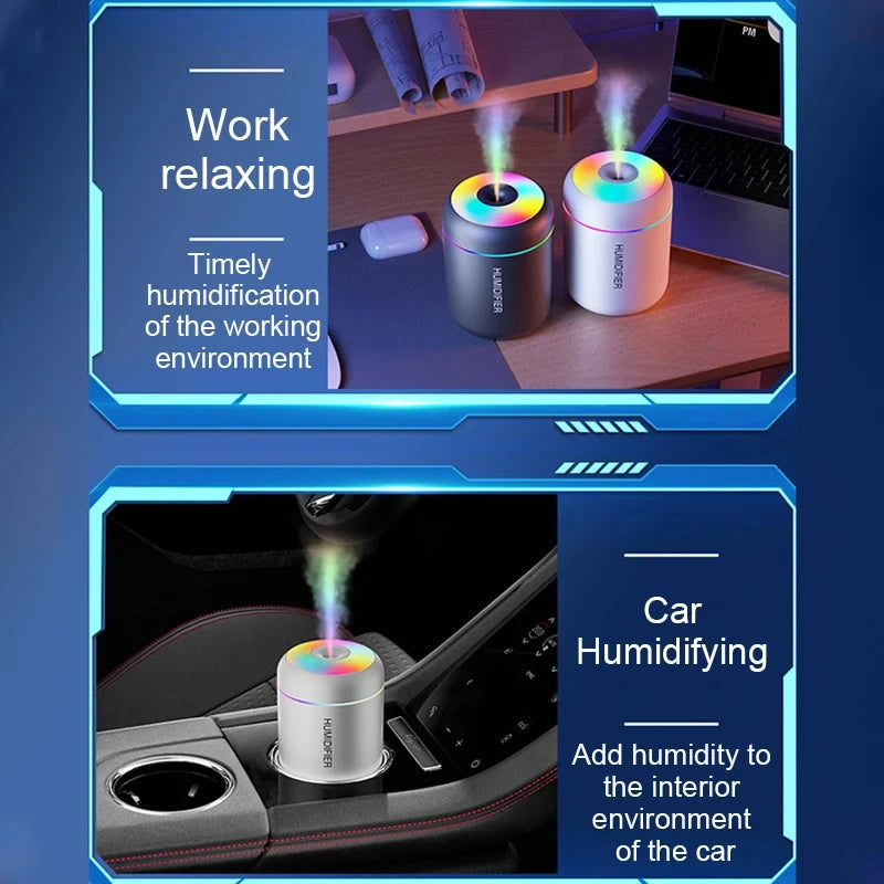 HOMEFISHMini-humidificador de aire, difusor de Aroma Usb, purificador de aceites esenciales, pulverizador de niebla fría, humidificador de escritorio LED para dormitorio y hogar