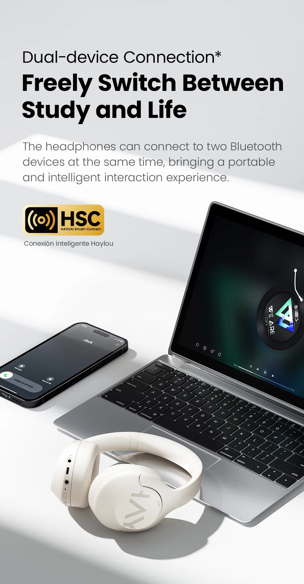 HAYLOU S30 ANC auriculares inalámbricos Bluetooth 5,4 auriculares de alta resolución 43dB auriculares adaptables con cancelación de ruido controlador de 40mm 80H