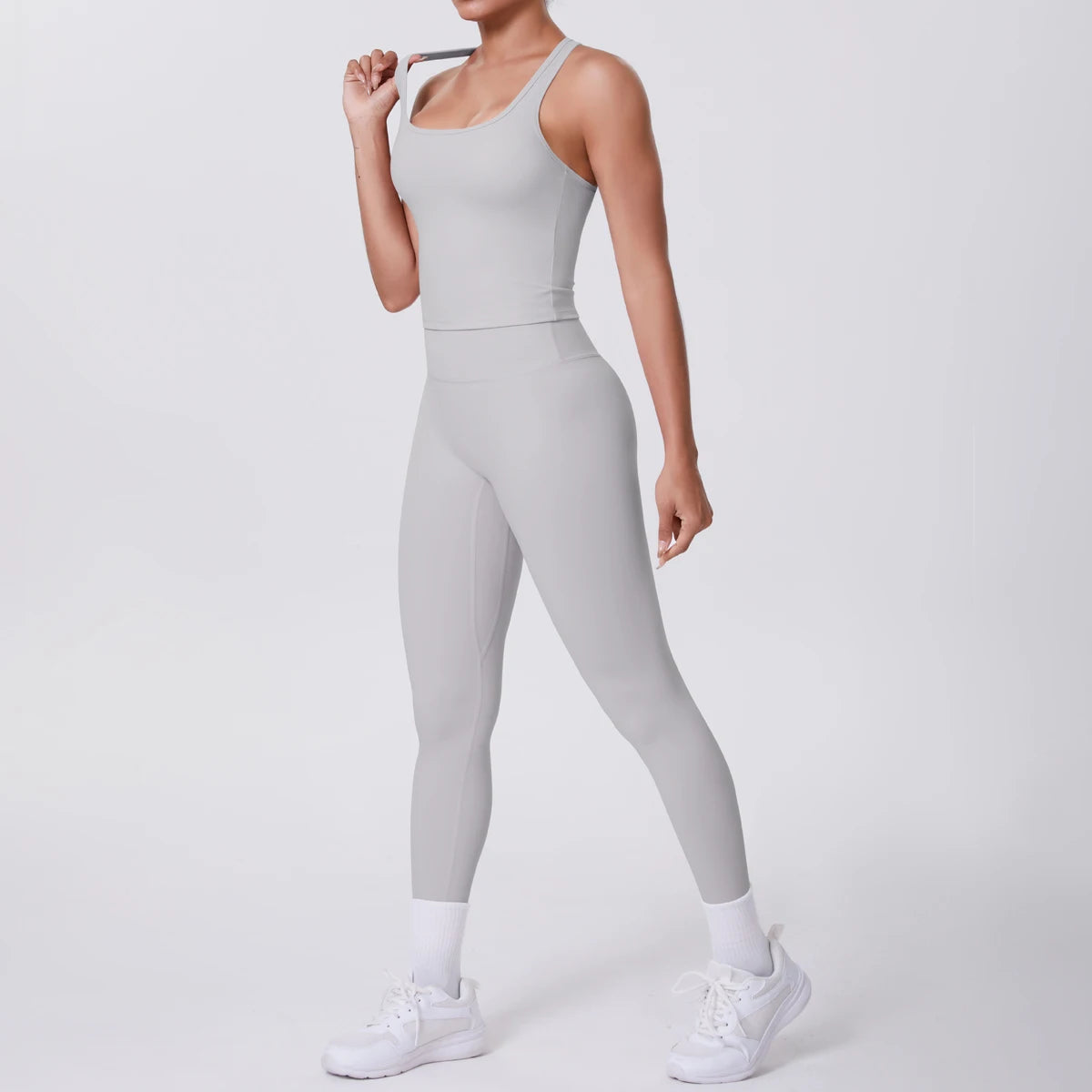 Hamidou - Conjunto de yoga de 2 piezas para mujer: leggings de fitness de secado rápido con efecto push-up y top deportivo con espalda en I de color liso.