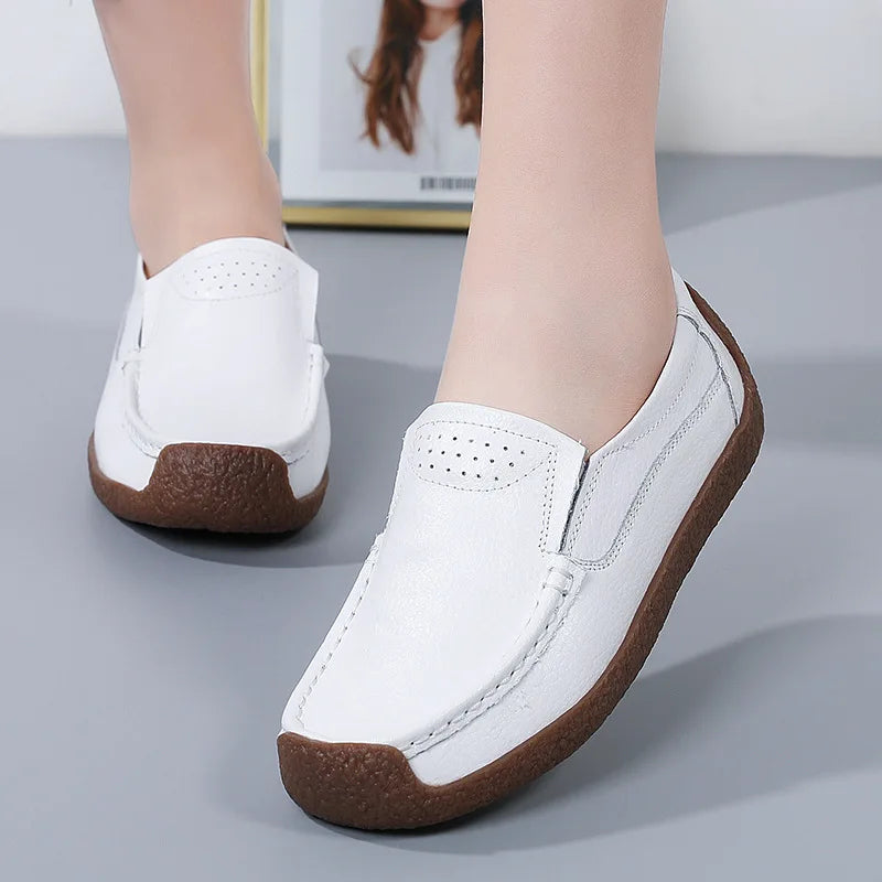 Zapatos informales De cuero genuino para Mujer, zapatillas De ocio, mocasines sin cordones De marca De lujo para Mujer, mocasines suaves para Mujer, Zapatos De Mujer