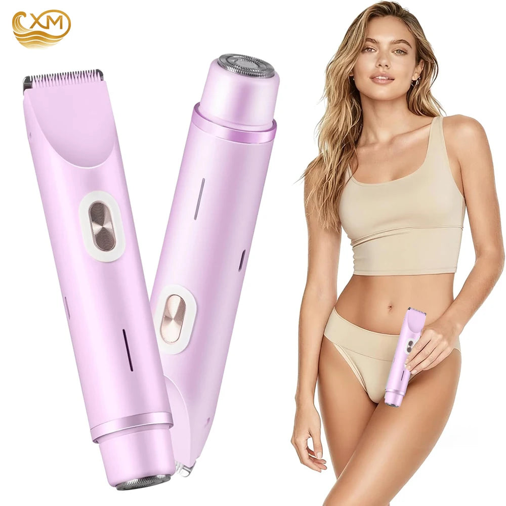 Afeitadora Eléctrica para Mujer, Recortadora de Bikini de Doble Cabezal, Impermeable, para Depilación Corporal, Facial, Axilas, Piernas y Brazos