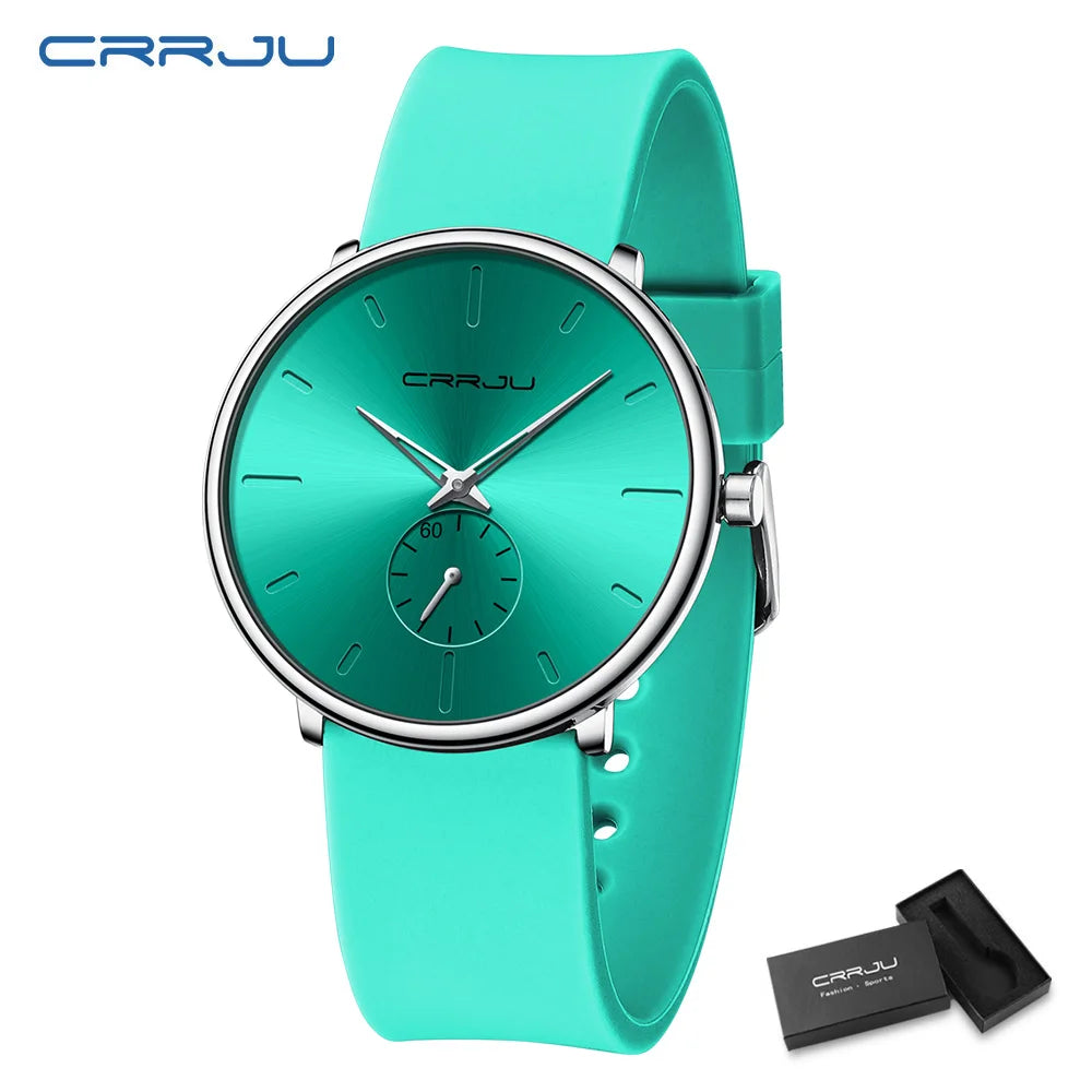 CRRJU-Conjunto de relojes de silicona informales para hombre y mujer, relojes de pulsera de cuarzo con esfera Simple, reloj de vestir para mujer