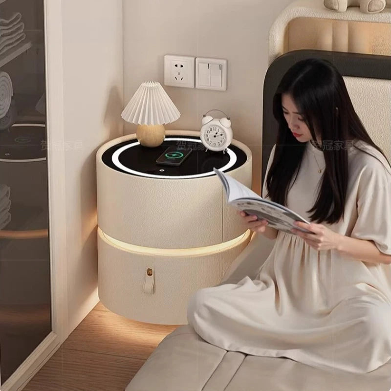 Mesitas de noche minimalistas modernas con carga inalámbrica, mesitas de noche redondas con almacenamiento, mesitas de noche seguras para dormitorio, muebles vintage Szafka Nocna para el hogar