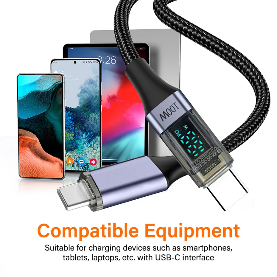 PD 100W USB tipo C a C Cable para iPhone 15 16 Macbook iPad Samsung S24 S25 cargador de datos 0,5 m 1m 2m Cable de nailon USBC carga rápida