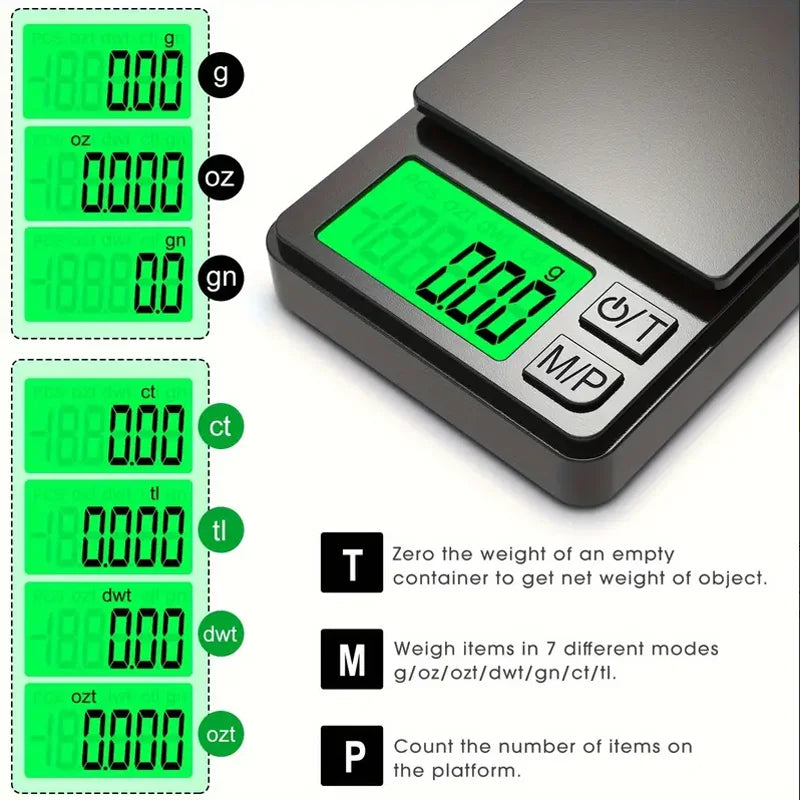 Báscula de bolsillo de precisión 1000 g x 0,01 g - Balanza digital de gramos, alimentos, joyas, onzas/granos con LCD retroiluminado - Mini báscula para viajes