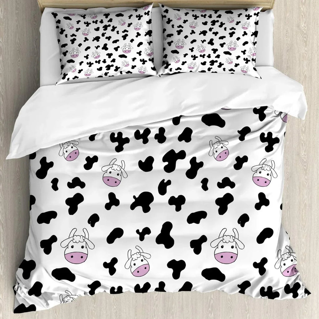 Juego de funda nórdica con estampado de vaca, edredón de poliéster con dibujos de animales, vaca, garabatos, granja, tamaño doble, Queen y King