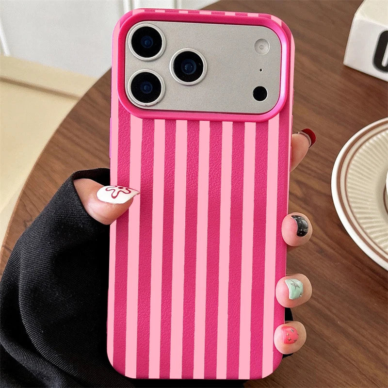 Funda de teléfono minimalista INS para iPhone 17 16 15 Pro Max XS X XR 7 8 Plus 16E 16 17 13 14 12 11 Pro cubierta de pareja a rayas coloridas