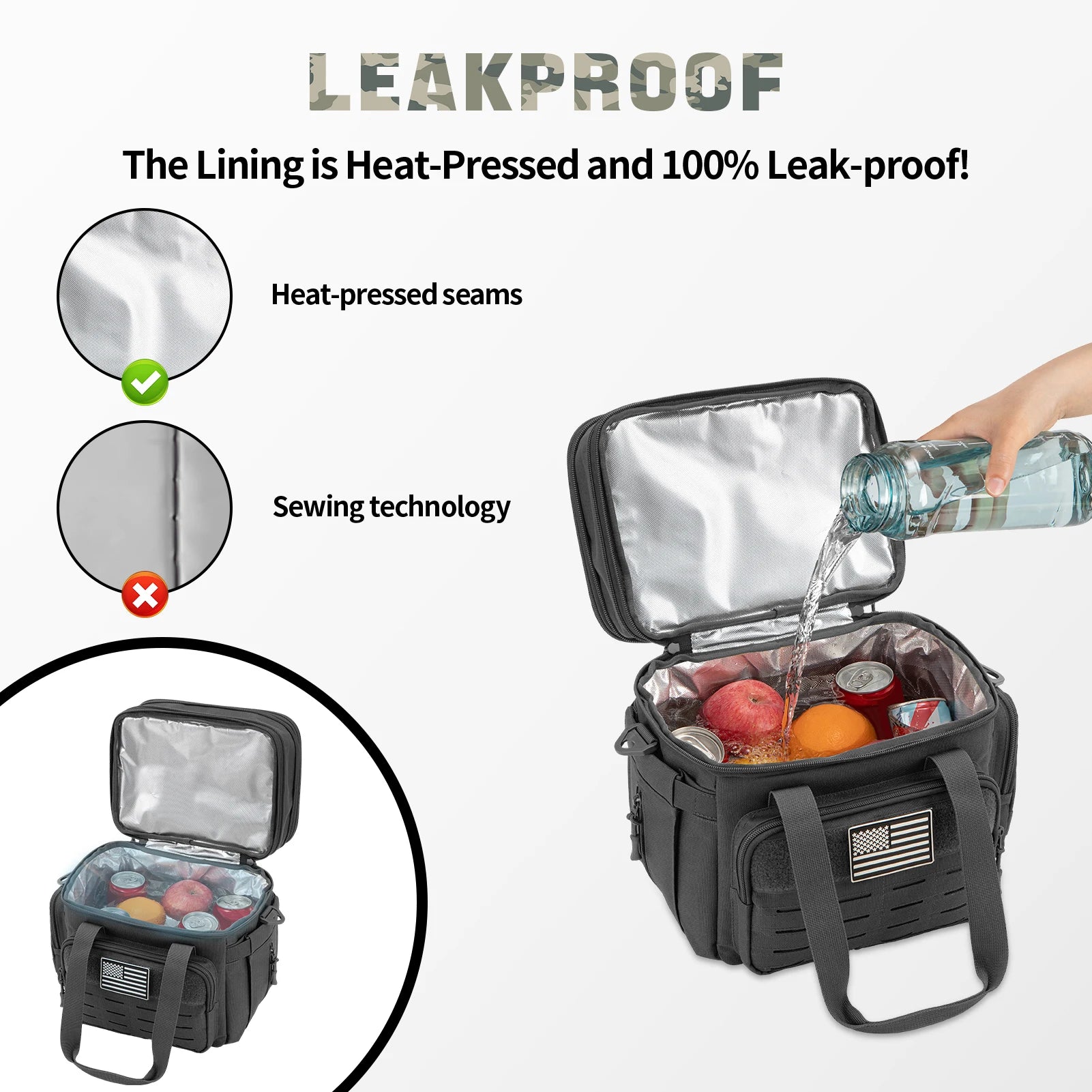Fiambrera táctica de 18L para hombre, bolsa térmica con aislamiento de alta resistencia expandible, bolsa térmica a prueba de fugas, trabajo, Camping, pícnic al aire libre