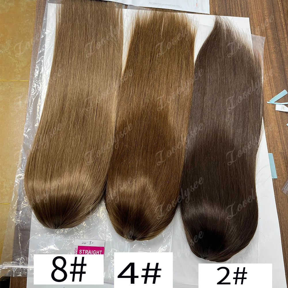 Lovelysee 3/4 media peluca de cabello humano con Clip en extensiones de cabello cabello Remy liso sedoso Color marrón suave 150% 180% peluca para mujeres