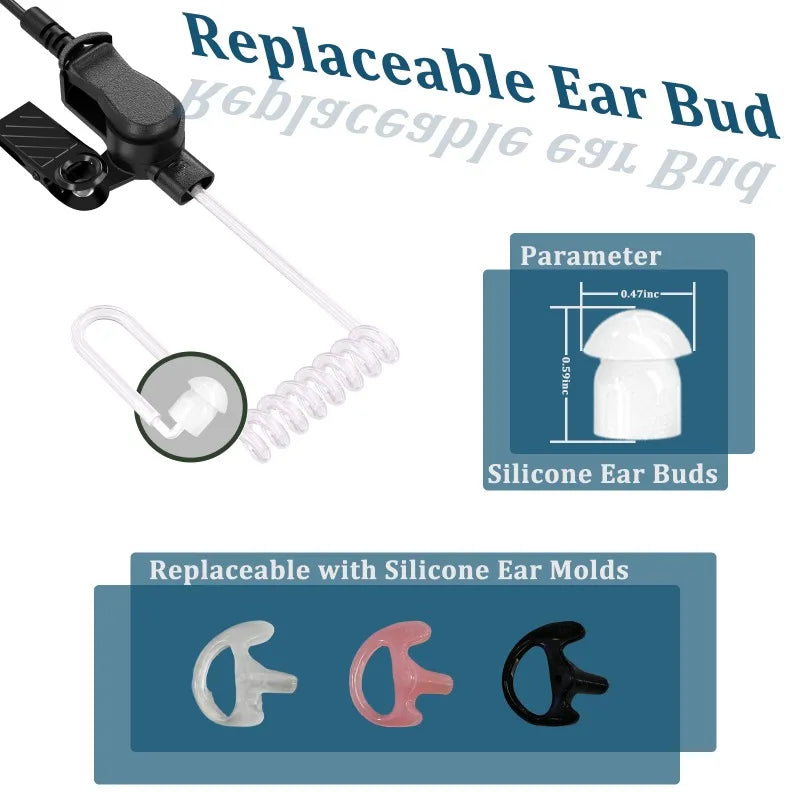 Auricular de seguridad con tubo de aire acústico oculto tipo K de 2 pines, auricular con micrófono para Walkie Talkies, auricular para Radios Kenwood Baofeng