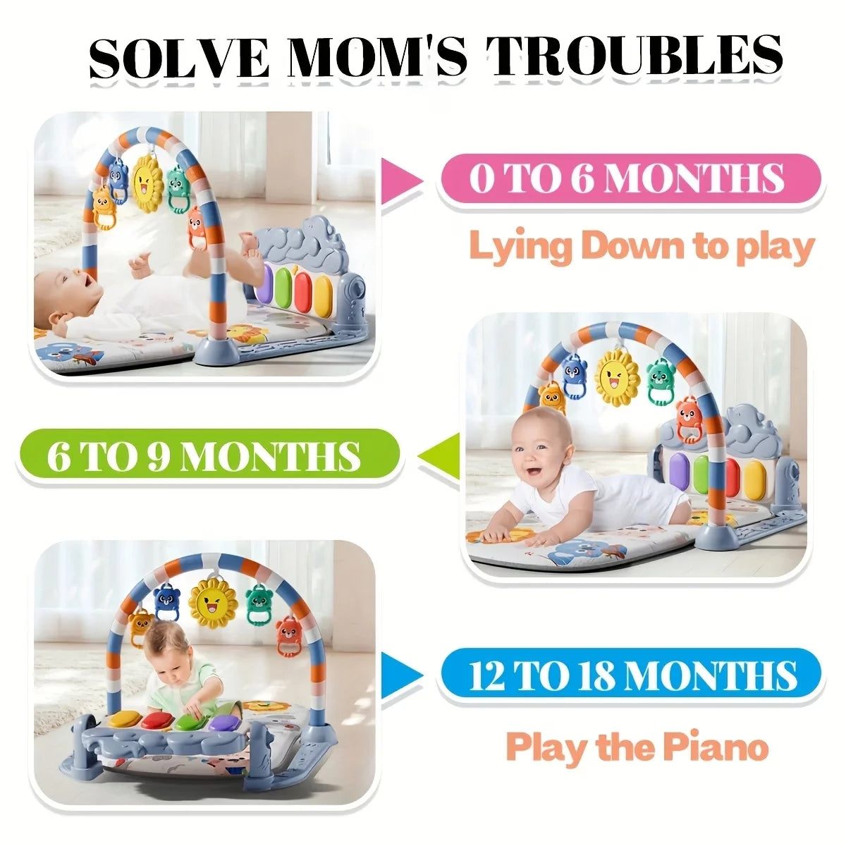 Gimnasio Musical para Bebés, Juguete de Actividades, Piano para Recién Nacidos, Manta para Gatear, Alfombra de Juego con Pedales, Regalos de Educación Temprana de 0 a 36 Meses