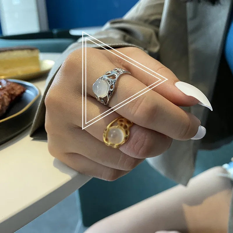 Anillo de Ópalo de Plata de Ley 925 para Mujer, Ajustable, para el Dedo Índice, Diseño Simple y Elegante, Joyería de Alta Gama, Regalo