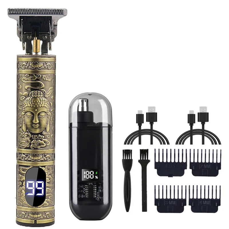 Cortadora de Pelo Vintage Inalámbrica, Máquina de Cortar Pelo Eléctrica Recargable con Kit de Recortador de Vello Nasal, Regalo para Novio