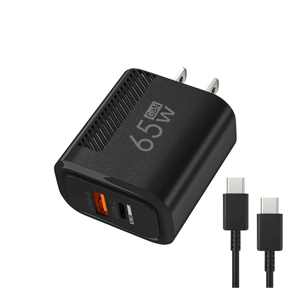Cargador de USB-C de 65W GaN, Cable PD tipo C de carga rápida, adaptador de teléfono móvil para iPhone 16, Xiaomi, Samsung, Xiaomi, QC 3,0, cargador de pared
