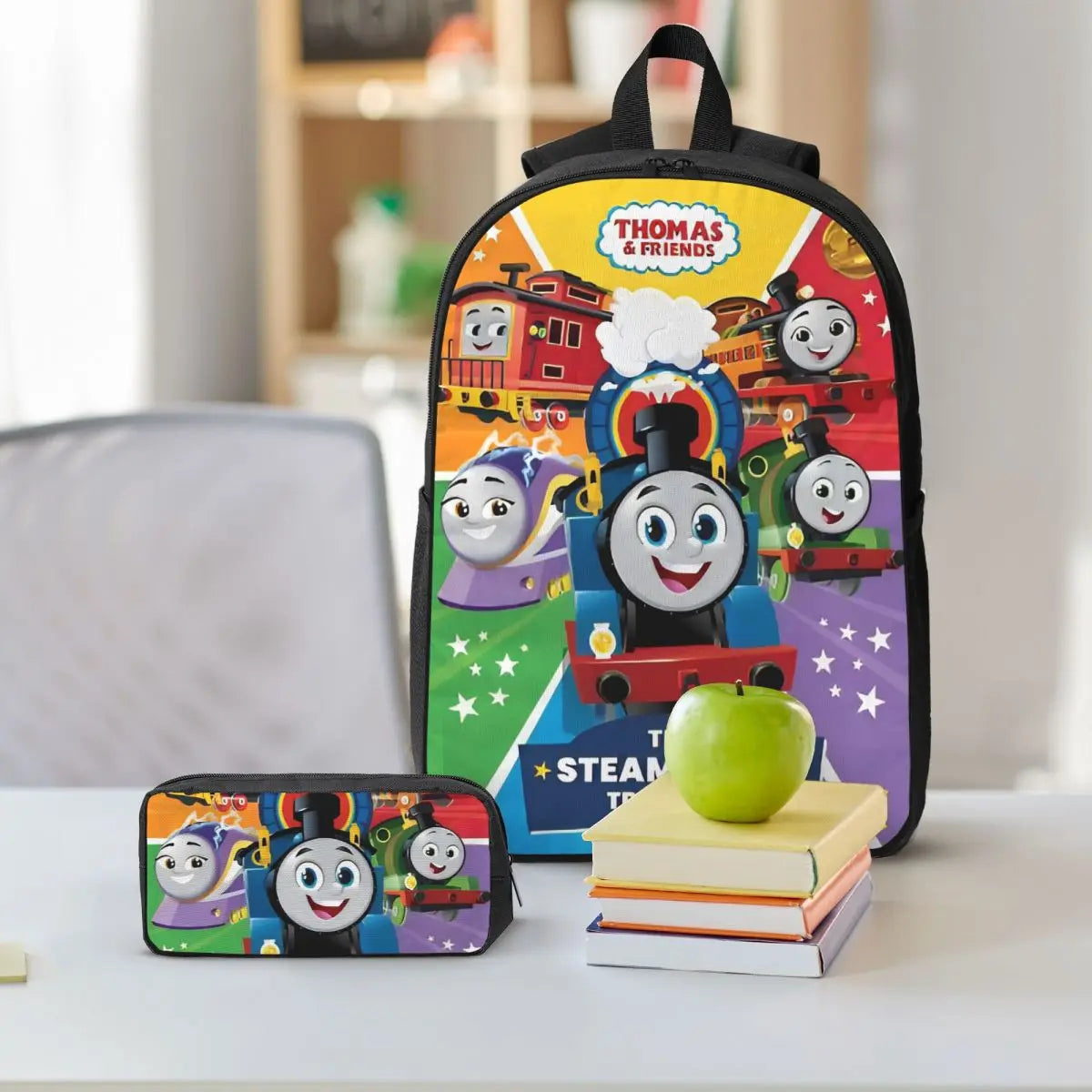 Mochila para niños t-thomas y amigos, fiambrera, bolsas para bolígrafos para niños y niñas, mochilas, mochila escolar de gran capacidad, conjunto de mochila