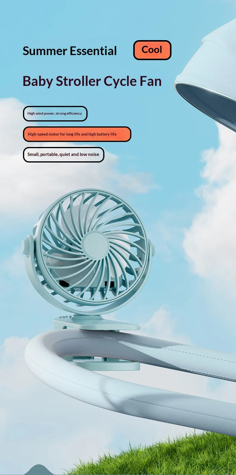 Ventilador Portátil Recargable con Clip HOMEFISH 720 °   Ventilador Colgante Giratorio con Luz Nocturna, Enfriador de Aire para Acampar al Aire Libre