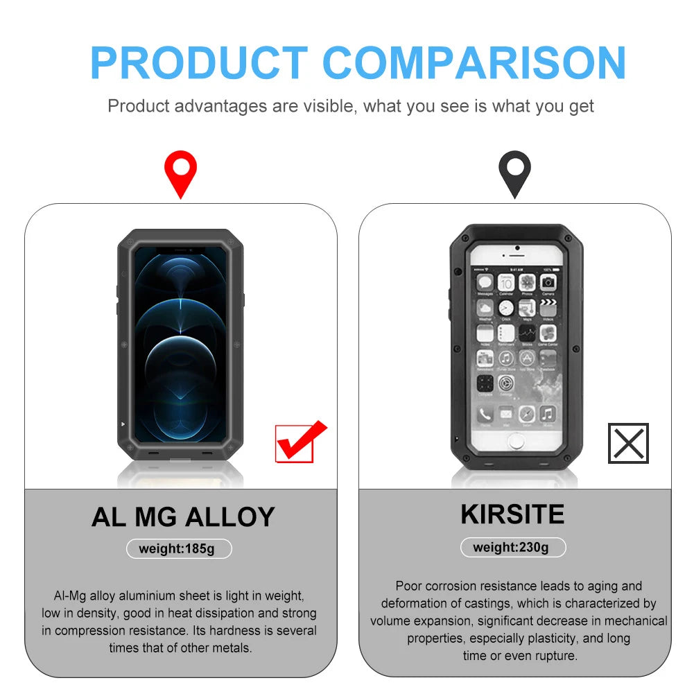 Funda protectora Armor resistente para iPhone 16 7 8 Plus XR Xs 11 12 13 15 16 Pro Max 14 Plus SE 360 cubierta de tanque de Metal a prueba de golpes