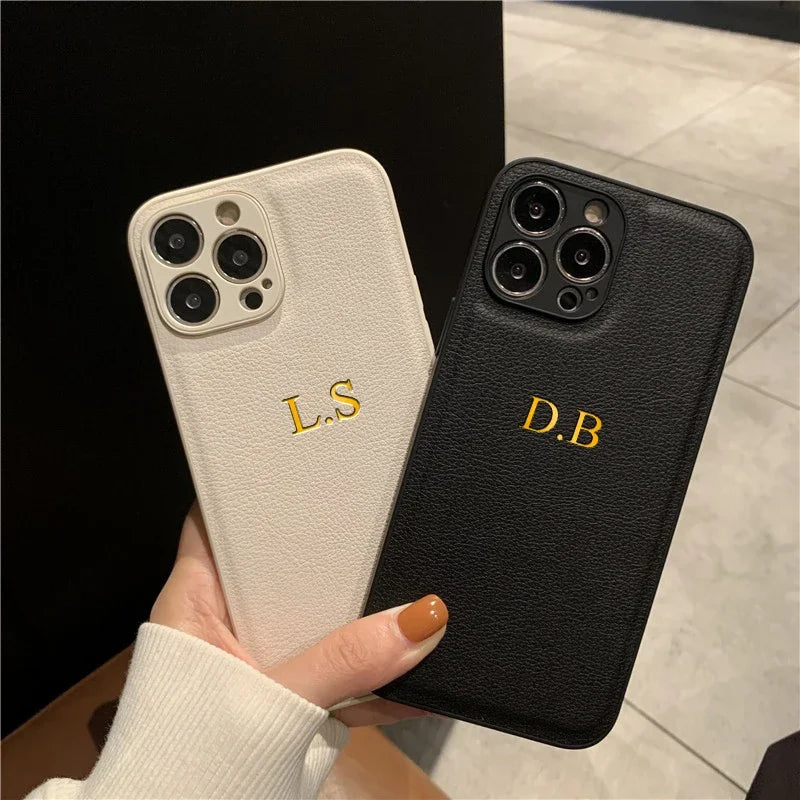 Funda Personalizada para iPhone 17 Pro Max 16 15 14 Plus 13 12 11 17Air, de Cuero PU de Lujo, con Iniciales y Nombre Personalizados, para Regalo