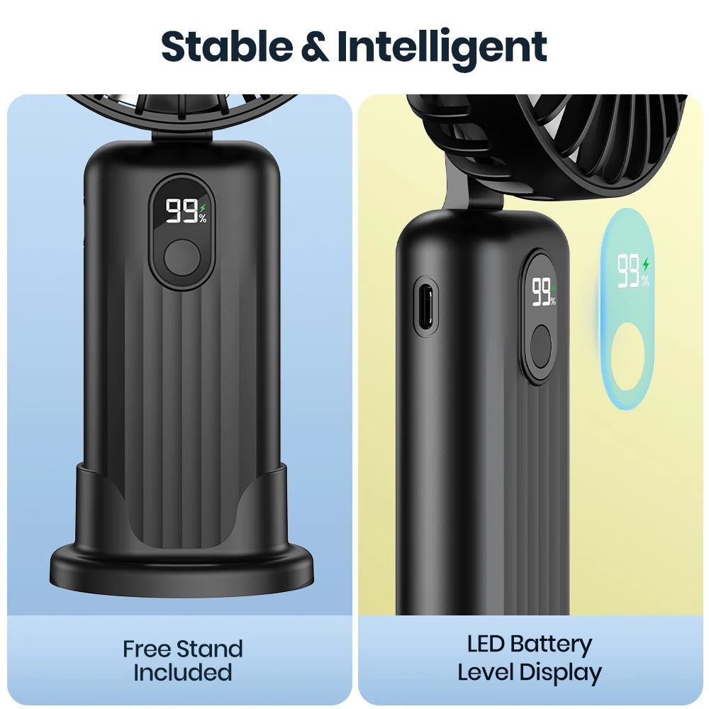 Mini ventilador portátil TOPK, ventilador de cuello de mano recargable por USB de 2400mAh, ventilador eléctrico Personal 3 en 1, ventiladores de pie para habitación, Camping, plegable