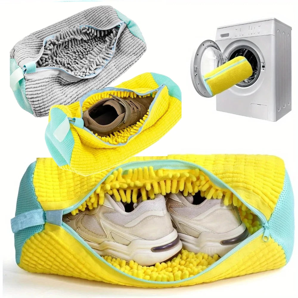 Bolsa duradera para lavadora de zapatos, para todo tipo de zapatos, amarillo/gris, con cremallera para zapatillas y zapatos informales, bolsa para lavar ropa, 1 ud.