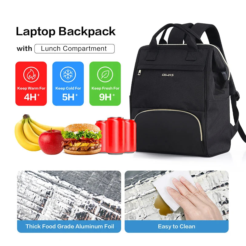 Mochila de almuerzo OIWAS para mujer, mochila para ordenador portátil de 15,6 pulgadas, mochila térmica con puerto USB, para hombres, viajes, trabajo, picnics, senderismo
