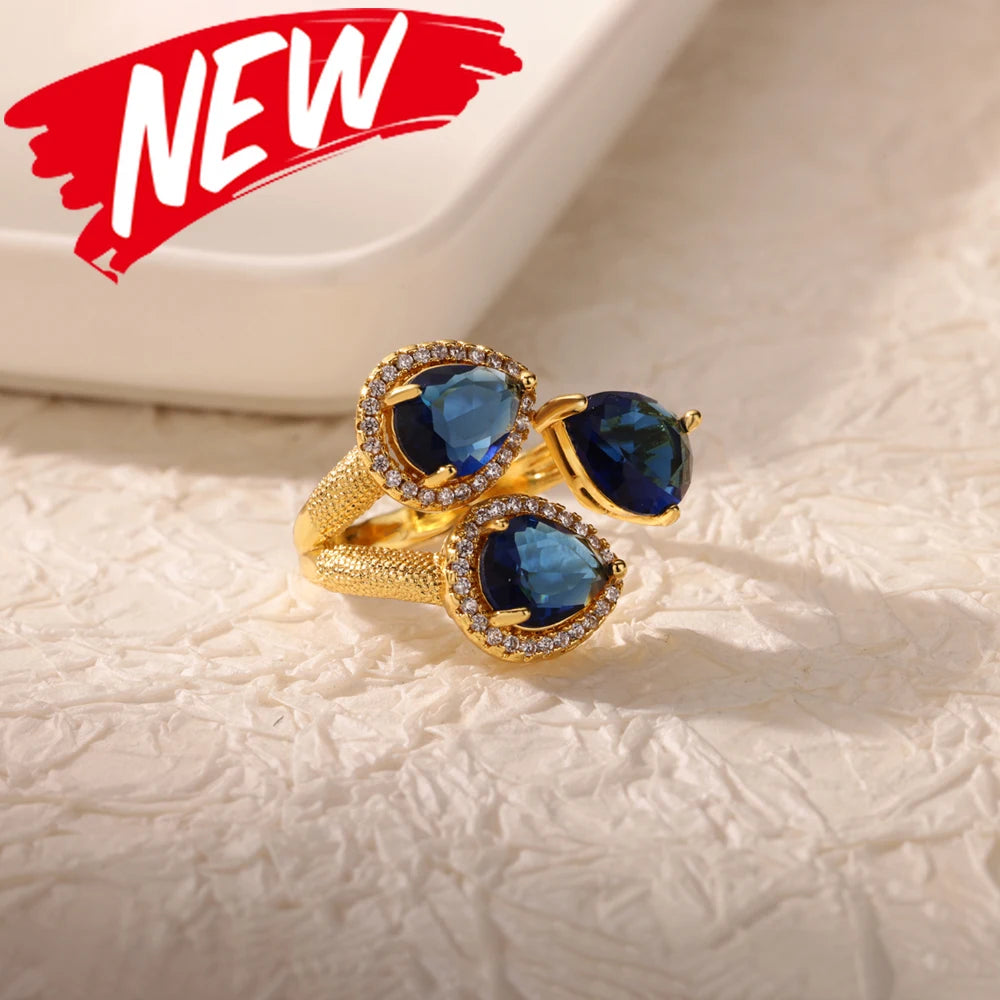 Anillos de acero inoxidable de lujo chapados en oro, piedra colorida, anillo de corazón de cristal de circón para mujer, joyería Bohemia de boda, regalo de Navidad