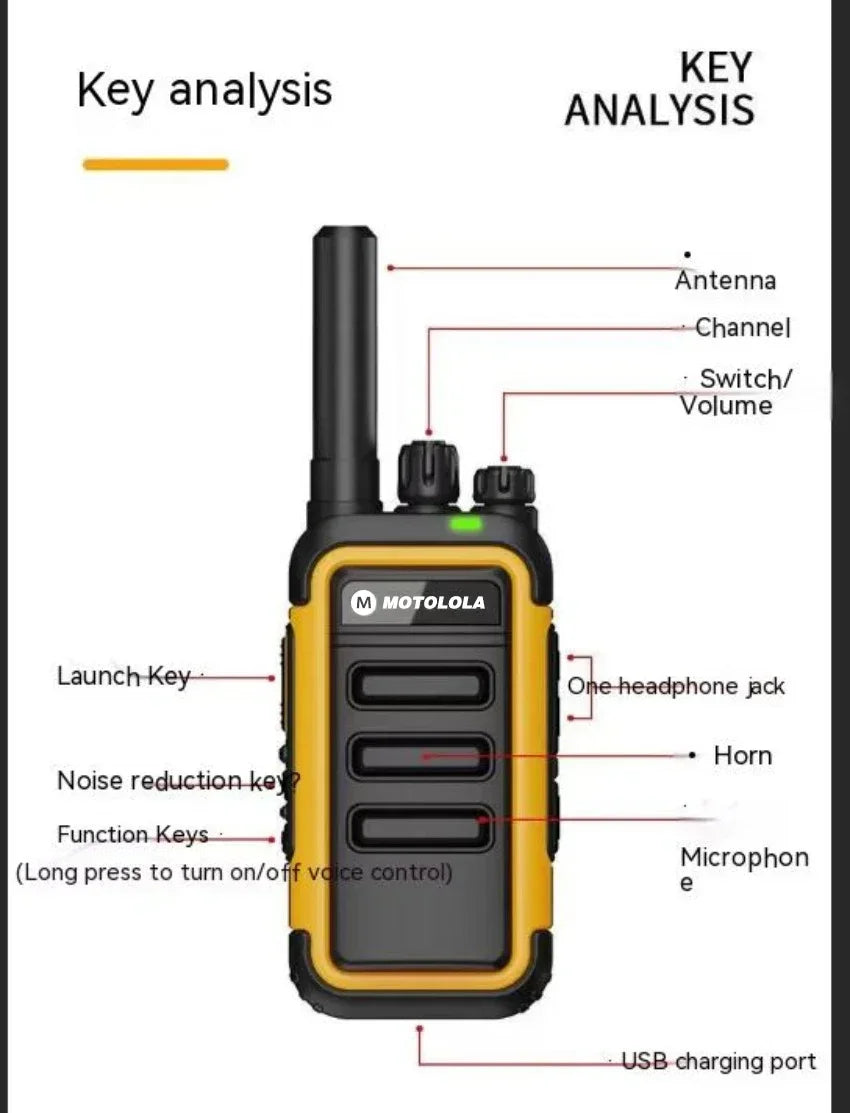 Motolola 2 uds Mini Walkie Talkie Radio bidireccional portátil conjunto de transceptor UHF walkie-talkies Radio Walkie Talkie COD de largo alcance
