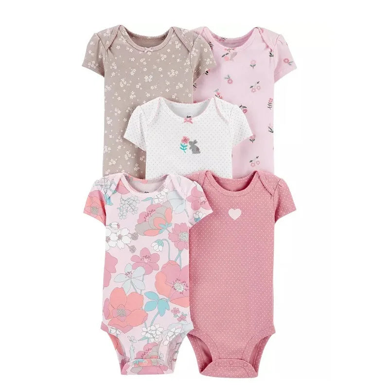 Ropa de verano para recién nacido, Pelele de manga corta 100% de algodón, Mono para niños pequeños, 5 uds./lote