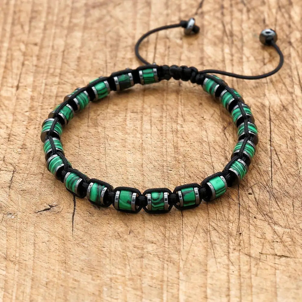 Pulsera trenzada de cuentas de hematita de malaquita de 3x6mm, pulsera tejida hecha a mano con abalorio de Yoga bohemio, joyería de moda para hombres y mujeres