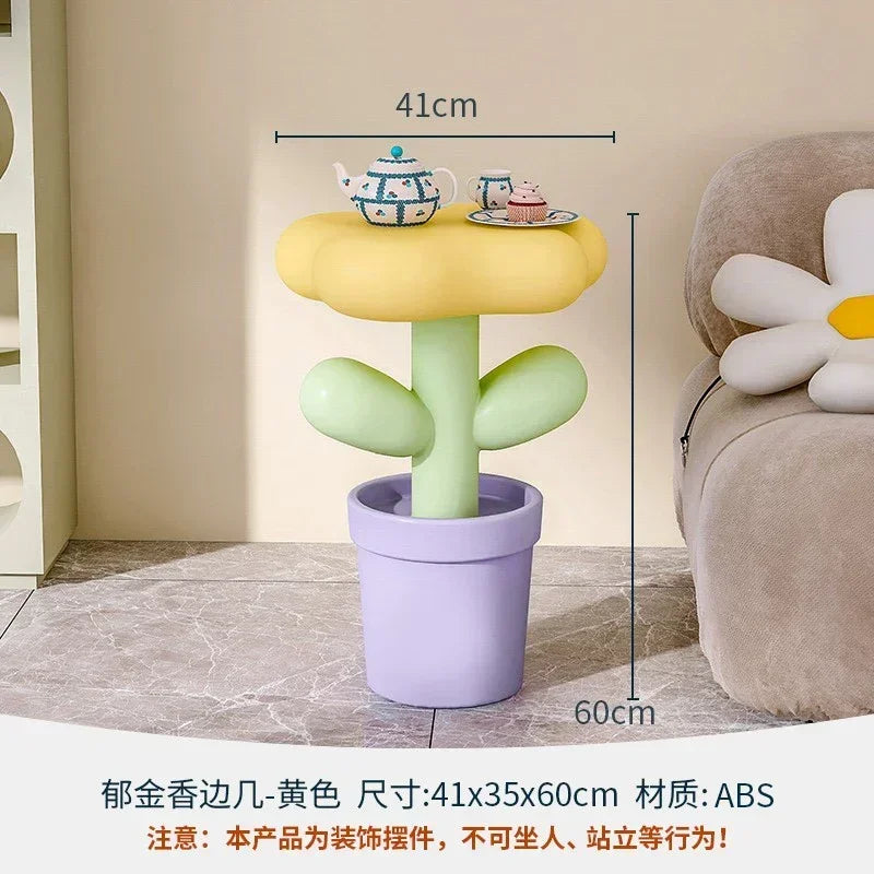 Mesa Auxiliar de Resina con Forma de Tulipán - Macetero Creativo, Decoración Original para Sala de Estar y Dormitorio