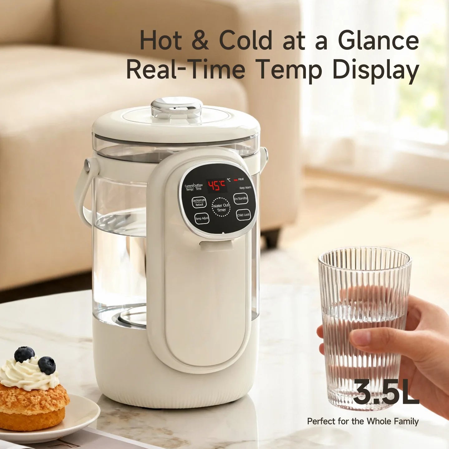 Hervidor eléctrico de 3,5 l, olla eléctrica automática para mantener el calor, ajuste de temperatura de 12 niveles, dispensador de agua multifunción