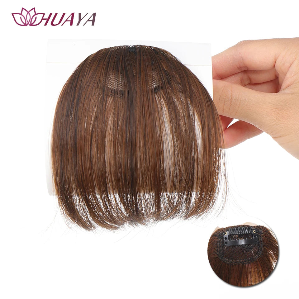 HUAYA-flequillo de aire sintético para mujer, pelo falso corto Natural, Invisible, sin costuras, extensiones de cabello frontal