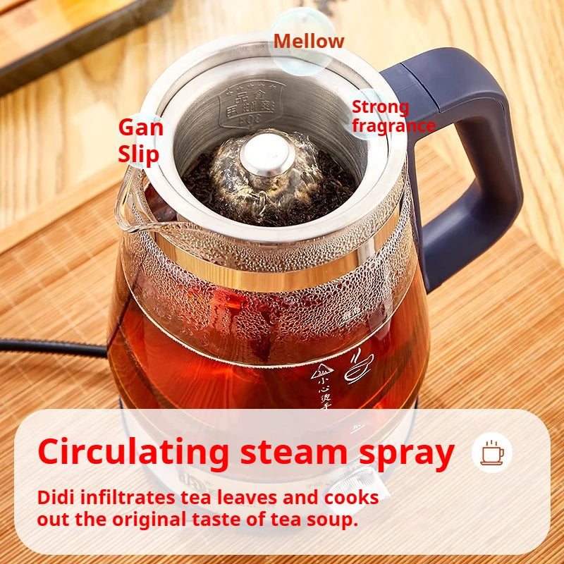 Tetera Rongsheng, pequeña tetera negra Pu erh, olla de salud de vidrio de vapor automática, tetera aislada, tetera eléctrica, tetera hirviendo