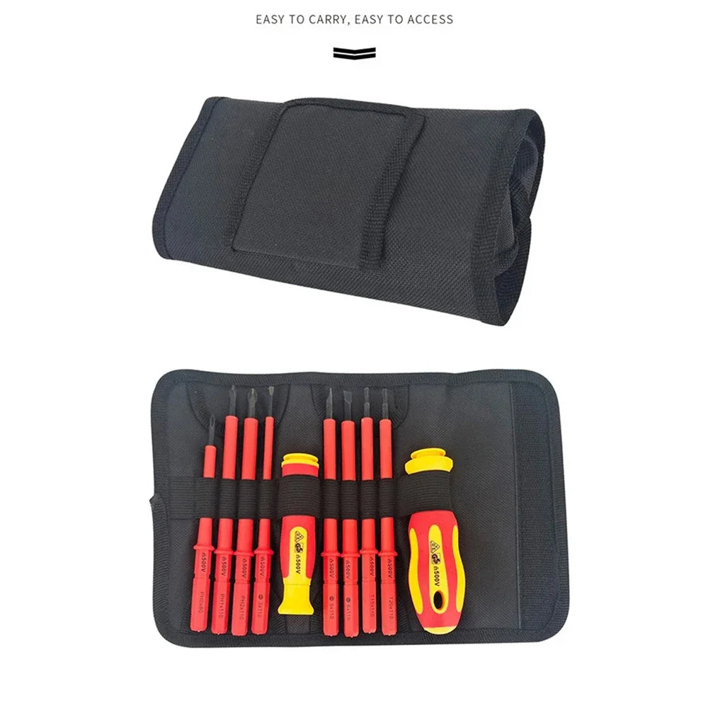 Juego de 10 Destornilladores Aislados VDE 500V, con Puntas Magnéticas Intercambiables y Estuche, para Electricistas Profesionales y Domésticos