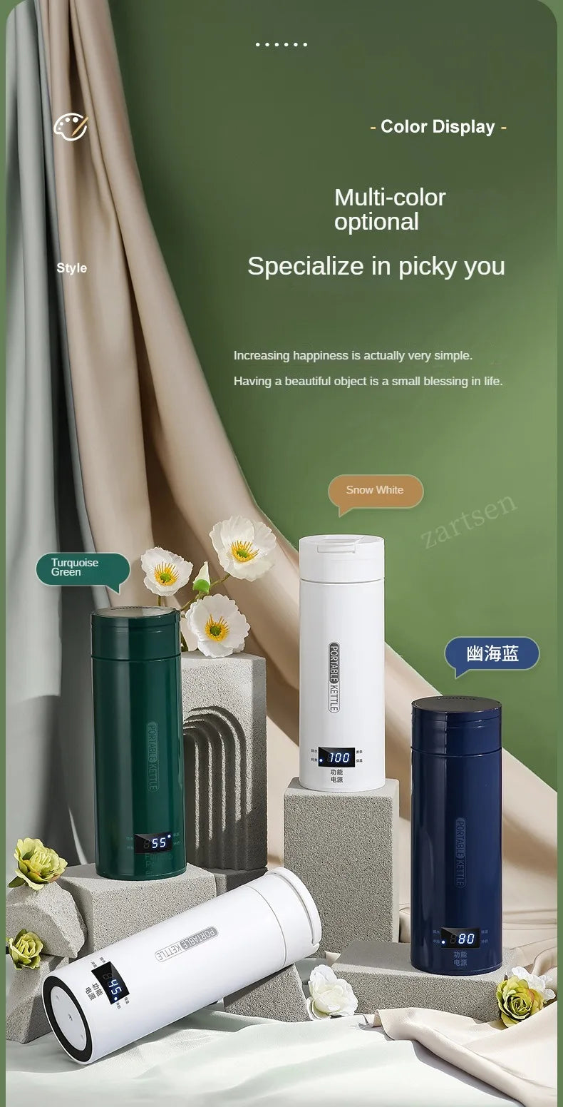 Hervidor eléctrico de viaje de 500ML, hervidor térmico portátil para agua hirviendo rápida, calentador de leche para bebé, hervidores térmicos de acero inoxidable 304