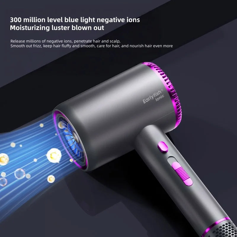 Secador de Pelo de Alta Velocidad de 110000 RPM con Luz Azul 3D de Iones Negativos, Cuidado del Cabello, Silencioso, Difusor para el Hogar y Salón de Belleza, 220V