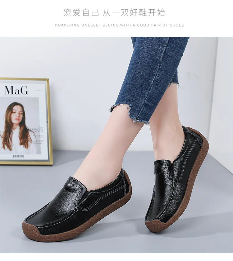 Zapatos informales De cuero genuino para Mujer, zapatillas De ocio, mocasines sin cordones De marca De lujo para Mujer, mocasines suaves para Mujer, Zapatos De Mujer