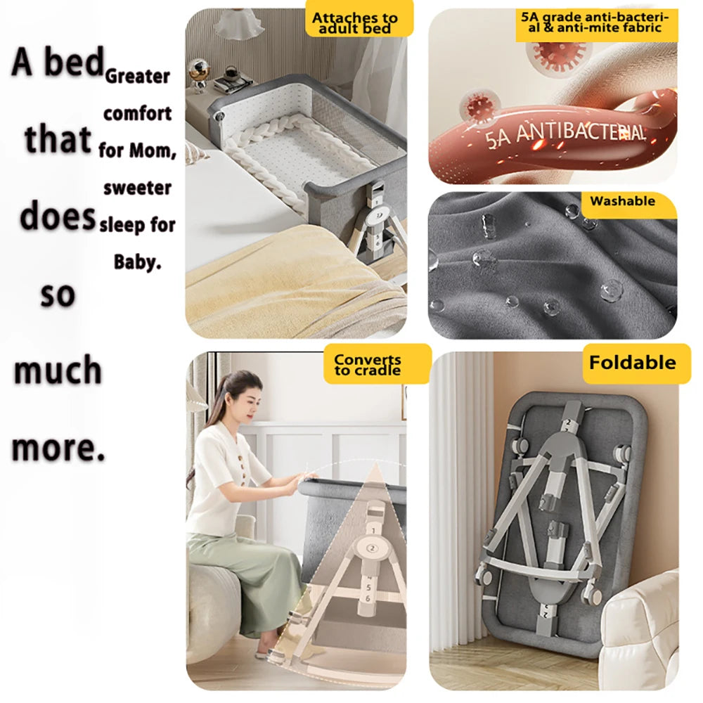 Cuna Multifuncional Segura para Bebés, Plegable, con Función de Balanceo, para Colocar Junto a la Cama, Portátil, para Recién Nacidos, para una Vida Familiar Más Sencilla
