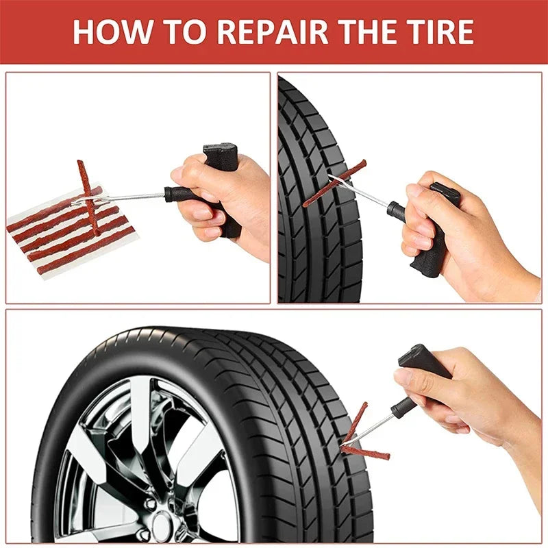 Kit de reparación rápida de neumáticos, cuerda de goma, fijación de pinchazos para coche, motocicleta, bicicleta eléctrica, herramienta de parche de emergencia para neumáticos de vacío, 1-20 juegos