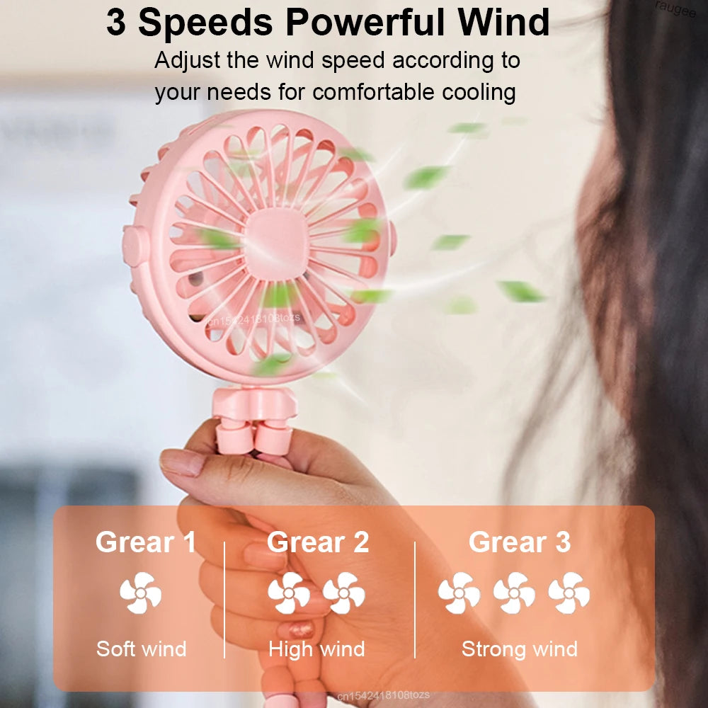 Ventilador Portátil con Clip, Mini Ventilador para Cochecito de Bebé, Recargable por USB, Ventilador Octopus 360 °   Ventilador de Trípode Giratorio para Exteriores, Ventilador Pequeño con Clip