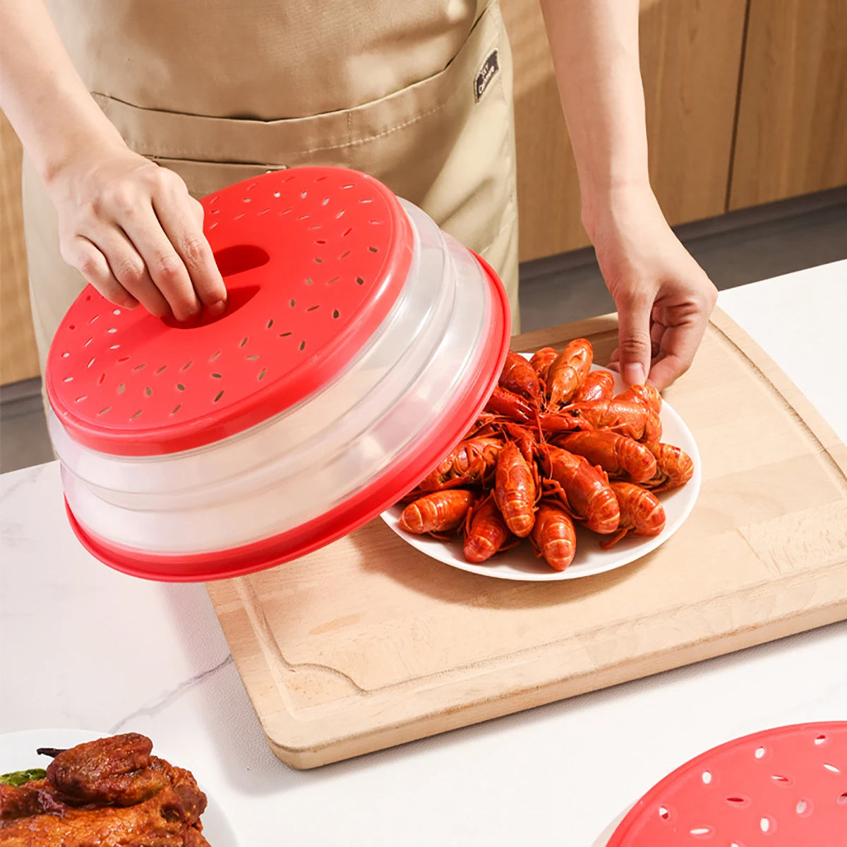Protector Antisalpicaduras Plegable para Microondas, Apto para Lavavajillas, con Asa de Fácil Agarre, Filtro Ventilado para Alimentos, Herramienta de Cocina para Preparación de Comidas
