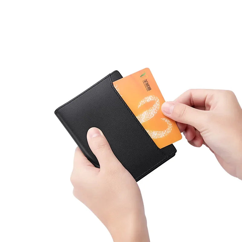 Tarjetero RFID ultrafino compacto de alta gama antidesmagnetización para hombre, bolso para documentos de Cuero de vaca real, miniWILLIAMPOLO desmagnetización