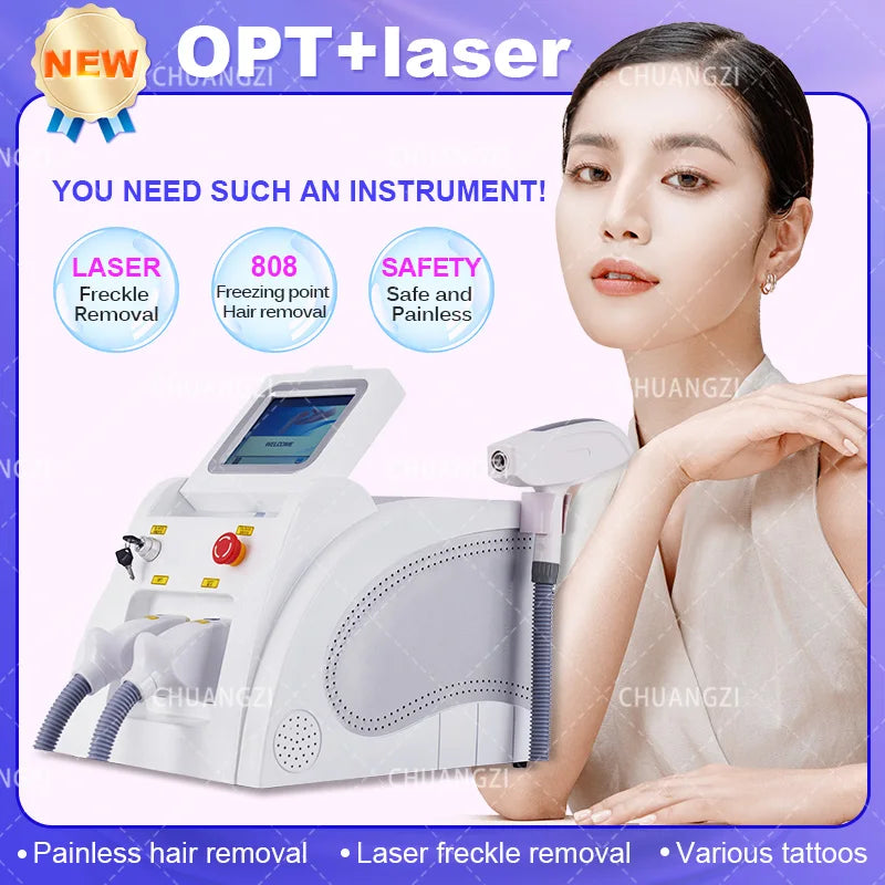 Máquina Láser IPL 2 en 1 para Eliminación de Tatuajes, Certificación CE, Máquina de Depilación Láser OPT ND YAG